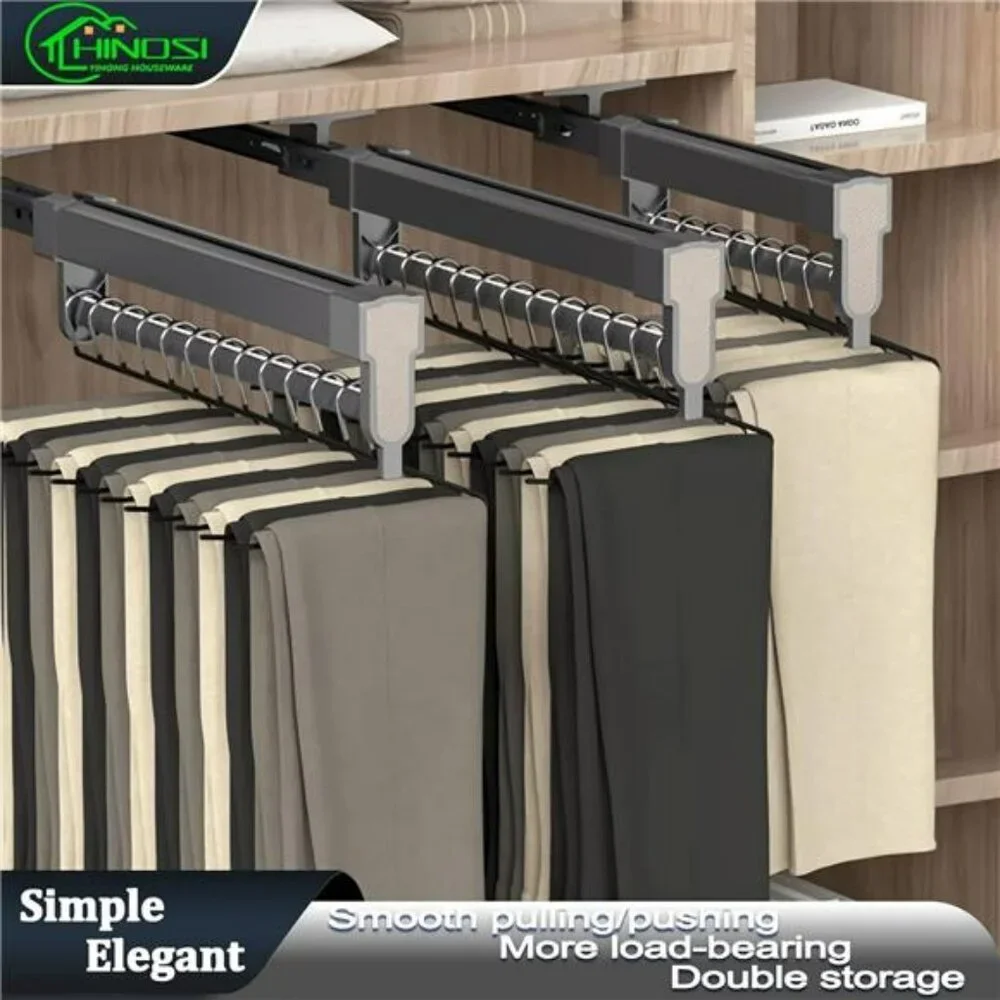 Pull out pants rack closet organizer slide out clothes hanger rail space saving